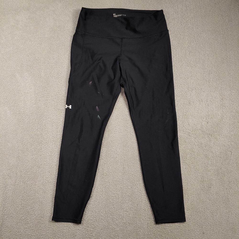 Under Armour Leggings - Women 32x27.5 Black Compression Activewear 1365336 - XL